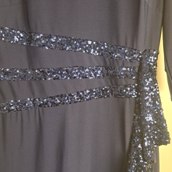 K&M Richards Navy Blue Long Gown Sequin Detail Sz 10 Mother of the Bride Prom - Picture 3 of 10